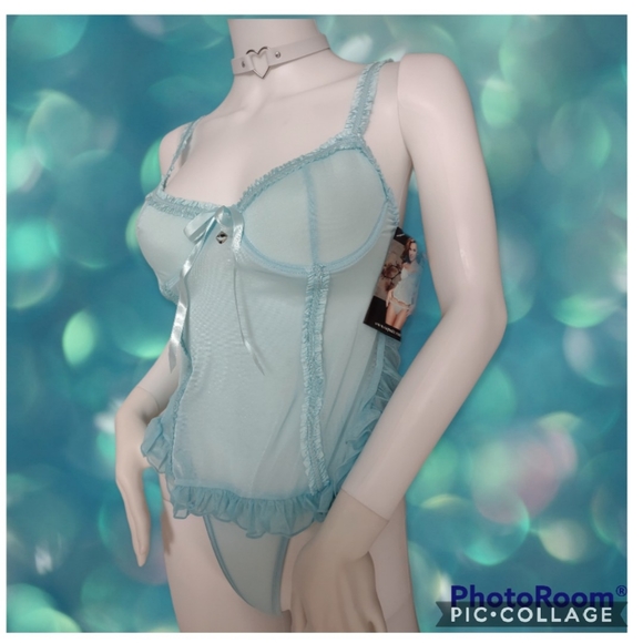 Small, medium or large Coquette powder blue babydoll & thong - Picture 7 of 10